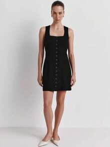 Sleeveless Button-Down Dress With Round Neck, Elegant Summer Style 2026 - 黑色 - 查看 2