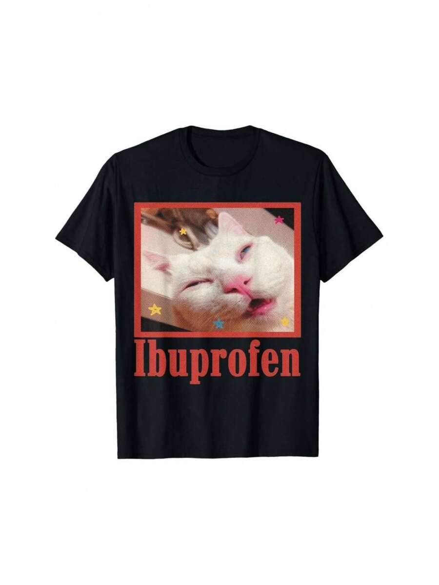 Ibuprofen Cat Meme T-Shirt - Black - View 1