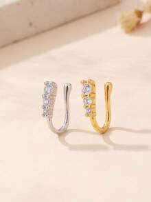 1 chiếc khuyên mũi hình chữ U tối giản thanh lịch, đính đá zirconia tổng hợp, thích hợp làm quà tặng Ngày của Mẹ, dự tiệc, đám cưới, hoặc đeo hàng ngày. - hình chữ nhật - Xem 5