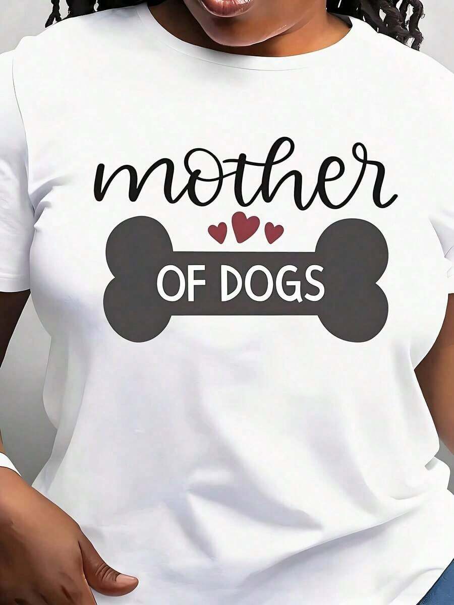 Modern And Minimalist Women's T-Shirt, Casual Style, Round Neck, Short Sleeve, Graphic Design With Bones And Hearts, Perfect For Dog Lovers, Everyday Use, Ideal For Daily Outings And Casual Activities. - 白色 - 查看 1
