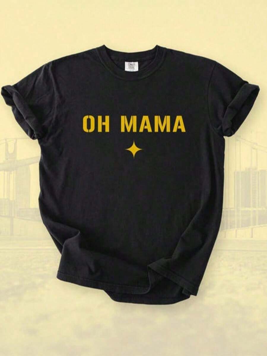 Cute Premium Unisex Casual T-Shirts, Pittsburgh 'Oh Mama Renegade' American Football Jersey, Black And Gold Steel City Fan T-Shirt - 黑色 5 - 查看 1