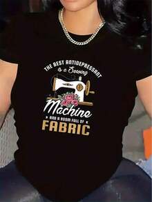 Polyester T-Shirt For Sewing Enthusiasts: Durable, Lightweight, Perfect For Crafting Rooms.Features Fun Design, Ideal For Hobbyists Seeking Comfortable, Stylish Apparel In A Modern Setting. - 黑色 - 查看 1