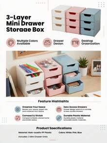 Mini 3-Tier Drawer Storage Box Multifunctional And Durable Cosmetic Storage Box For Use Office Study Bedroom School Desktop Stationery Storage Box Summer Bedroom Decor Back To School Essential Storage For Dormitory Student Miscellaneous - Multicolor - View 12