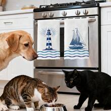 2pcs Blue Ocean Lighthouse, Sailboat & Wave Pattern Kitchen Towels, Rectangular Super Soft Microfiber Kitchen Towels, Dish Cloths, Cleaning Rags, Hand Towels, Cooking Baking Tea Towels, Kitchen Decor, Housewarming Gift, Birthday Gift, Bathroom Cleaning Wipes, Decorative Towels - Multicolor - View 9