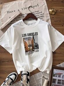 Vintage American Style Short Sleeve T-Shirt, Fashionable Short Sleeve T-Shirt For Spring And Summer 2026, Made In Mexico, 180 Grams. Cartoon Print, Couple Design, Suitable For Indoor Or Outdoor Wear. Crew Neck, Unisex, Ideal For Office And Leisure. One-Piece Pack. - WH-P631577SLNDXZGY598 - 查看 3