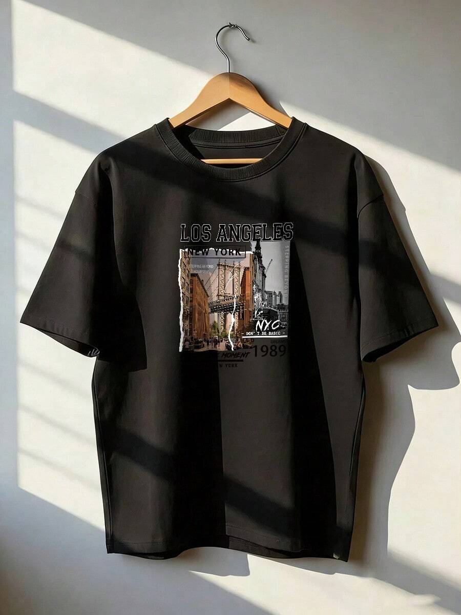 Vintage American Style Short Sleeve T-Shirt, Fashionable Short Sleeve T-Shirt For Spring And Summer 2026, Made In Mexico, 180 Grams. Cartoon Print, Couple Design, Suitable For Indoor Or Outdoor Wear. Crew Neck, Unisex, Ideal For Office And Leisure. One-Piece Pack. - BK-P631577SLNDXZGY598 - 查看 1