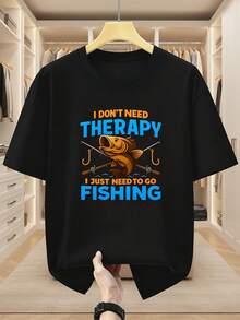 Men's Plus Size Short Sleeve T-Shirt, 100% Cotton, With Fun Print "I Don't Need To Relax, I Just Want To Go Fishing" - Comfortable And Casual Short Sleeve T-Shirt For Summer, PLUS SIZE - 黑色 - 查看 1