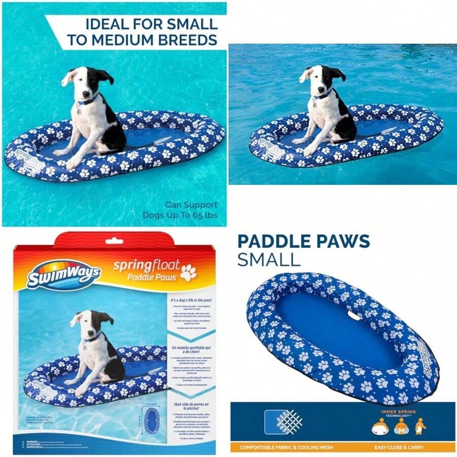 SwimWays Paddle Paws Sprin Float Do Raft, Portable Inflatable Do Pool Floats with Carryin Case, Small 0-65 lbs , Blue - Pequeño - Ver 1