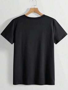 1 Piece, Women's 180g T-Shirt With Fashion Graphic Print - Casual Short Sleeve Crew Neck T-Shirt - Lightweight And Breathable For All Seasons, Polyester Crew Neck 100% Cotton Soft Fabric Short Sleeve - 黑色 - 查看 3