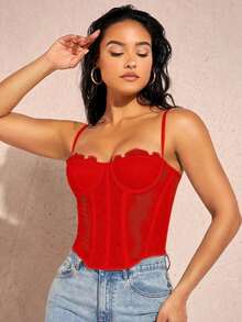 Top de tirantes bustier ribete con encaje - Rojo - Ver 8