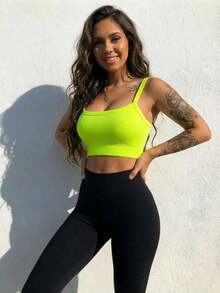 Camiseta corta de tirantes gruesos simple para mujer, adecuada para primavera y verano, estilo casual/streetwear/Y2K, se puede combinar con oficina/hogar/streetwear/discoteca, una opción ideal para blusas casuales de verano en color blanco - Verde - Ver 5