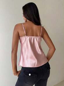 de satén con parches de encaje elegante y sexy para mujer - Rosa vieja - Ver 2