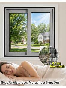 Malla de ventana autoadhesiva | Malla de insectos de PP nano de alta densidad | Instalación sin taladro | Protector respirable contra moscas y mosquitos | Negro/Blanco - Pantalla negra - Ver 6