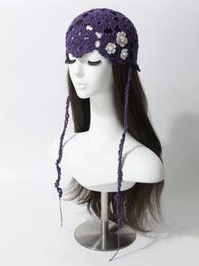 1 chiếc mũ len nữ 3D đính hoa ngọc trai, nhẹ, thoáng khí, thích hợp cho mùa hè, thời trang và đa năng. - Mũ len - Xem 8