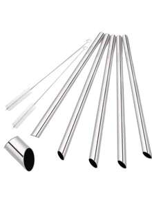 Bộ 3/7/13 ống hút tái sử dụng bằng thép không gỉ, miệng rộng, vát cạnh (9.84 inch * 0.5 inch), ống hút dày dùng cho trà sữa trân châu, thích hợp cho cà phê, nước ép, đồ uống, trà sữa. - Xem 1