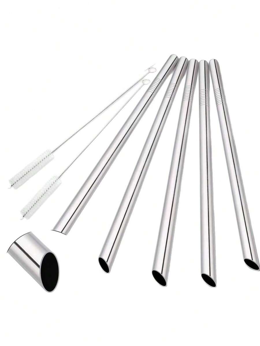 Bộ 3/7/13 ống hút tái sử dụng bằng thép không gỉ, miệng rộng, vát cạnh (9.84 inch * 0.5 inch), ống hút dày dùng cho trà sữa trân châu, thích hợp cho cà phê, nước ép, đồ uống, trà sữa. - Xem 1