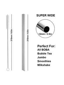Bộ 3/7/13 ống hút tái sử dụng bằng thép không gỉ, miệng rộng, vát cạnh (9.84 inch * 0.5 inch), ống hút dày dùng cho trà sữa trân châu, thích hợp cho cà phê, nước ép, đồ uống, trà sữa. - Xem 2