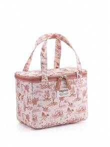 1pc Pink Ru Yi Print Insulated Lunch Bag, Portable Bento Bag For Office Workers , Lunch Bag For Women Work - Multicolor - View 9