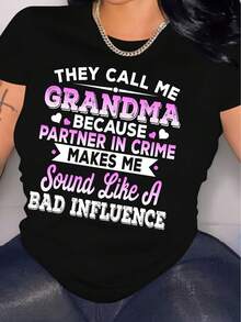 Camiseta Estampada para Mujer ABUELA - Camiseta Casual de Manga Corta y Cuello Redondo en Negro, Con Colorido Texto de Crimen, Corte Relajado para Todas las Estaciones, Perfecta para Uso Diario y Vacaciones, Lavable aáquina. - Negro - Ver 1
