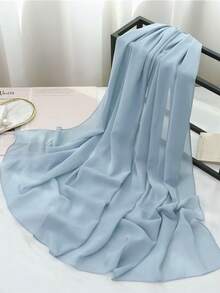 1pc Chiffon Scarf, Solid Color, Minimalist Versatile, Suitable For Dress Matching - Sky Blue - View 3