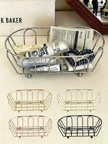 Metal Storage Basket Multifunctional Desk Organizer Box For Accessories Cosmetics Durable Desktop Organizer Rack Iron Art Small Storage Basket Suitable For Vanity Desk Photo Props Shelf Baskets Men Women Storage Organization Home Decor Back To School - Multicolor - View 11