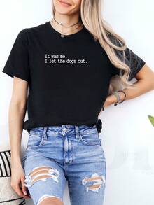 Lightweight And Breathable Summer T-Shirt With A Fun Dog Print - Pet Owner T-Shirt With The Phrase "I'm A Dog, I Let The Dog Out" - Breathable And Lightweight - Unisex Casual T-Shirt - Everyday Wear In Summer - Ideal Gift For Dog Lovers - White T-Shirt With Large Black Lettering, Dog-Themed Design, Comfortable Fit, For Humor Lovers, Crew Neck, Soft Material, New Summer Fashion For Men And Women, Holiday Gift, Ideal To Match With Spring And Autumn Outfits. - 白色 - 查看 7