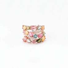 Women's Elegant Inlaid Colorful Zirconia Rose Gold Plated Cute Open Ring - Gold - View 2