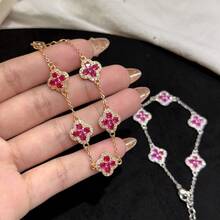 1 chiếc vòng tay hình hoa bốn lá 5 cánh đính đá Zirconia thời trang, đa năng và thanh lịch, thiết kế tinh tế dành cho nữ. - vòng tay hoa bốn lá - Xem 1