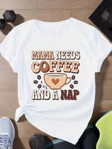 Mom Needs Coffee And A Nap - Women's Plus Size Short Sleeve Sports T-Shirt - Urban Vintage Style, Unisex, Loose Fit, 100% Pure Cotton. - 白色 - 查看 6