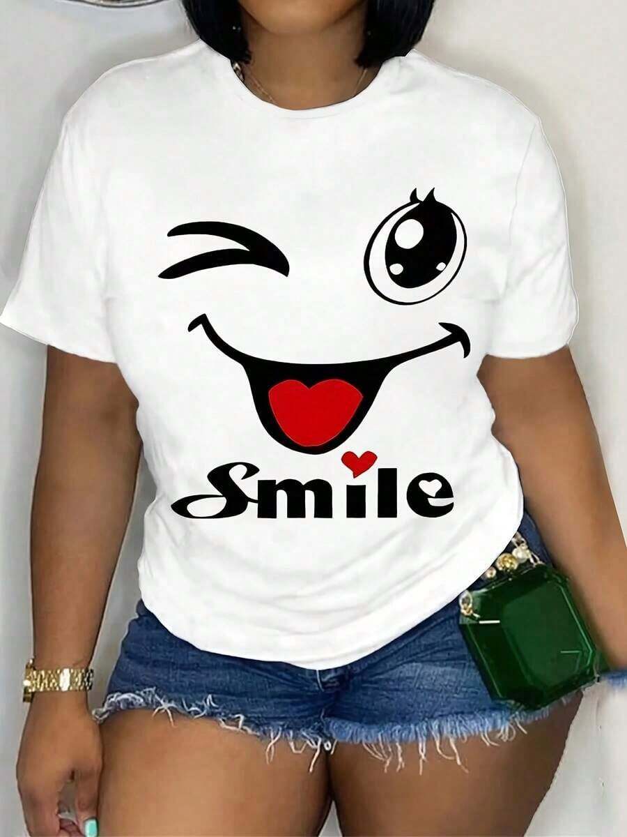 Women's Casual Short Sleeve Crew Neck T-Shirt - Printed Top, Comfortable Fit - 白色 - 查看 1