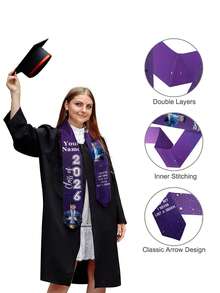 Personalized Galaxy Graduation Sash With 2 Custom Photos & Custom Text, Starry Sparkle Graduation For Class Of 2026, Printed Graduation Shawl With Your Memories & Inspirational Quote For Ceremony - Multicolor - View 5