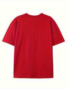 Great Mango! Round Neck T-Shirt With Creative Design, Fashionable Short Sleeves For Summer, Casual Top For Everyday Style - [紅色的] - 查看 2