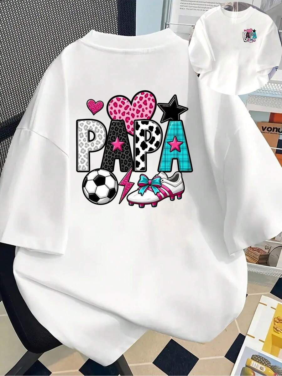 New 180g Short-Sleeved T-Shirt, 1% Cotton, With Prints On The Front And Back - DAD, Dad - Fashionable Printed T-Shirt For Women, Short-Sleeved, Suitable For All Seasons, Modern Clothing - Can Be Worn As A Base Layer In Spring And Autumn Or Alone In Summer, Unisex. - 白色 - 查看 1