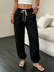 Stylish And Cute Lightweight Casual Pants With Multiple Pockets And Buttons, In A Y2K Style. Suitable For Back To School, Graduation, Clubs, Birthday Parties, Halloween, New Year's, Thanksgiving, Concerts, Gyms, Beaches, Vacations, Business, Everyday Wear At The Airport, Street Style, Teacher's Day, Spring, Summer, Fall, And Winter. - 黑色 - 查看 1