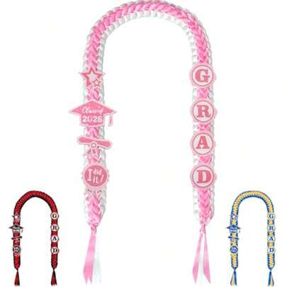 Graduation Leis 2026, Money Lei With Glitter Pins, Handmade Quadruple Braided Ribbon For Graduation 2026, Grad Gifts For Her Him Congrats Grad Class Of 2026 Pink