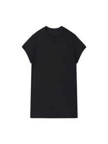 Women's Round Neck T-Shirt With Letter And Anime Print, Simple Design, Comfortable And Breathable, Suitable For Sports, Casual And Everyday Wear, A Must-Have For Summer Parties, Local Shipping, With Anthropomorphic Apple Heart Sticker - Unisex Loose Cotton Short Sleeve Round Neck T-Shirt, Urban Vintage Style. - 黑色 - 查看 2