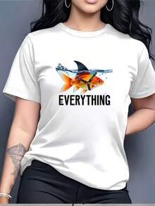SuaveGoldfish In Shark Costume Graphic Tee - 180g Funny T-Shirt For Family Gifts, Office Team Building, Or Festive Celebrations - Perfect For Summer Vacations & PartiescuteNew Arrival - 白色 - 查看 6
