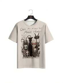 Women's Short-Sleeved T-Shirt With Monster And Letter Print - 白色 - 查看 2