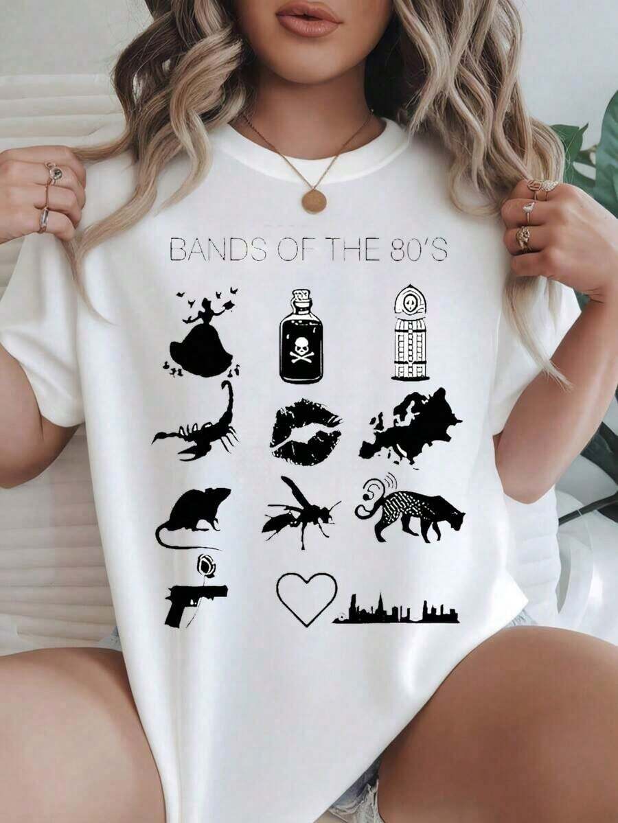 Soft 100% Cotton Women's Short-Sleeved Casual T-Shirt - Summer T-Shirt With A Round Neck, Printed With 80s Band Icons And Symbols, Machine Washable, Ladies' T-Shirts, Casual Wear, Modern Look, Comfortable Fit.
Breathable White Cotton T-Shirt, Goes With Everything And Looks Great. - 白色 - 查看 1