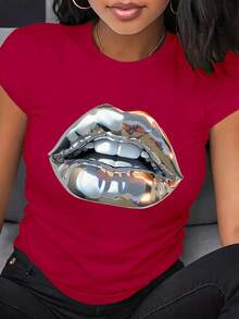 La camiseta estampada premium de verano para mujer es una camiseta de manga corta estampada y a la moda, adecuada para el verano, diseñada específicamente para mujeres. - Rojo - Ver 1