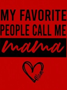 Plus Size Slogan Print Short Sleeve T-Shirt, MY FAVORITE PEOPLE CALL ME Mama, Women's Graphic Tees, Unisex Tops, Suitable For Casual Daily Outings, Summer Short Sleeve T-Shirt, Retro Y2K Print T-Shirt. - 紅色 - 查看 5