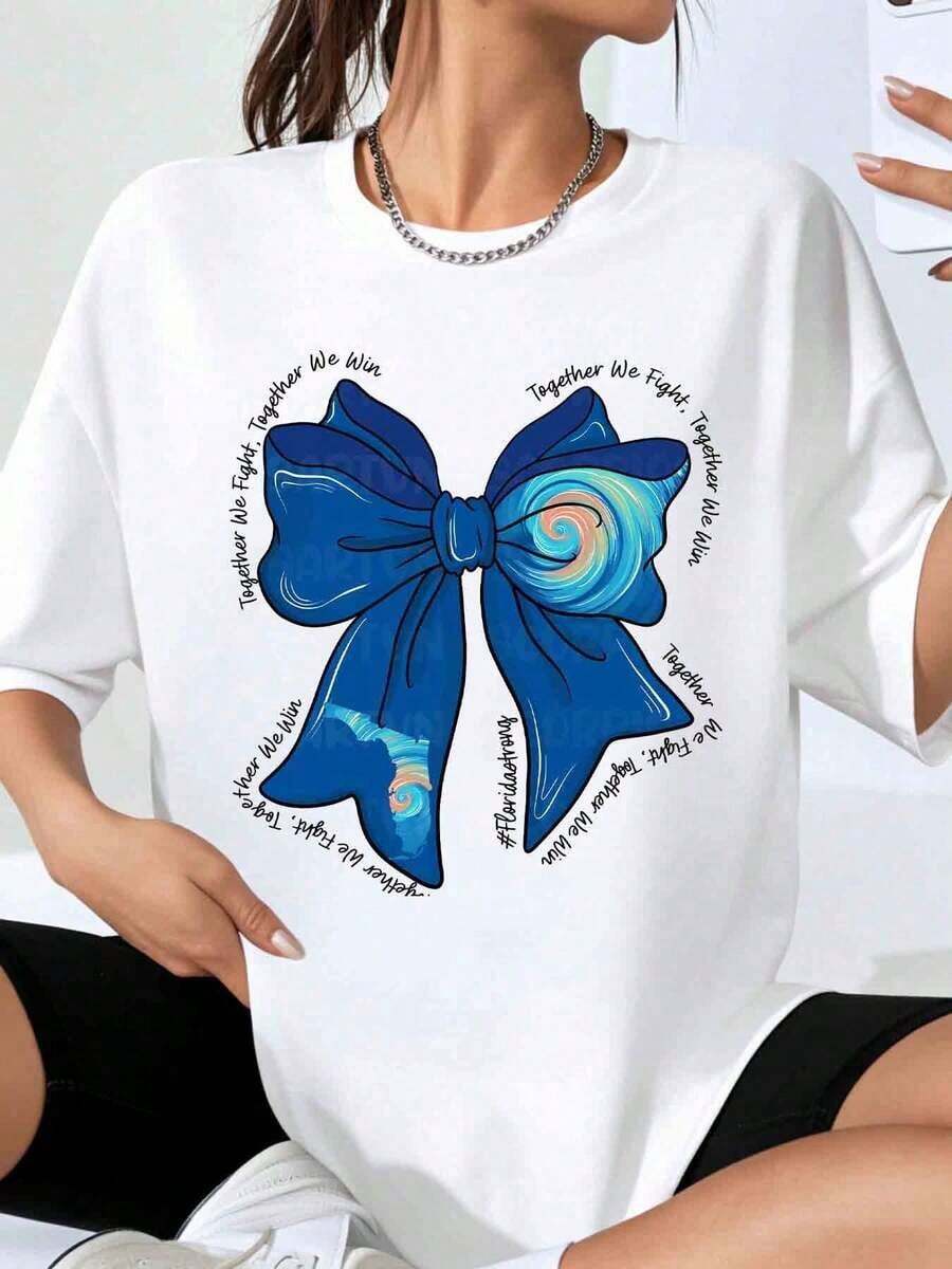 T-Shirt With Blue Bow Tie Design And Inspirational Phrases For Cheerleading And Dance Teams, Ideal As A Gift For Dancers And Athletes. - 白色 - 查看 1