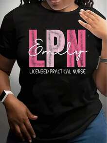 Plus Size - LPN Women's Nursing Week T-Shirt - Licensed Practical Nurse Graphic Tee, Loose Fit Nursing Apparel For Nurses, Washable Blouse For Hospital, Clinic, Daily Wear In Nursing Career - Professional Idea For Nurses, Hospital Apparel, Casual Workwear, Durable Construction, Clothing For Healthcare Workers, Clinic Staff - 黑色 - 查看 5
