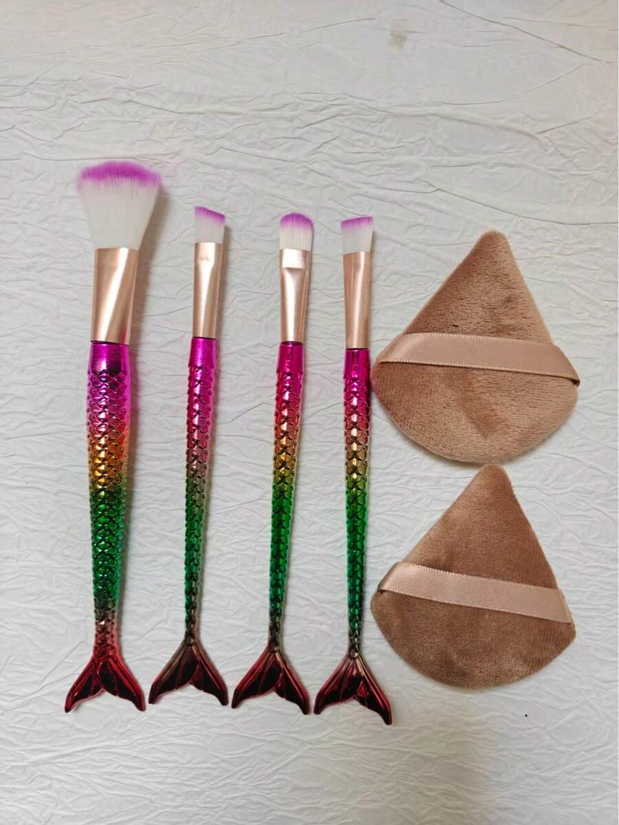 6-Piece Premium Mermaid Makeup Brush Set, Featuring Gradient Rainbow Handles And Soft Bristles, Including Blush Brush, Eyeshadow Brush, Concealer Brush, Foundation Brush, Loose Powder Brush, Highlighter Brush, Eyeshadow Brush, Contour Brush, Eyeliner Brush, Modern Makeup Brush Set, Eyeshadow Brush, Blush Brush, Complete Beauty Tools Set, Ideal Mother's Day Gift And Wedding Season Beauty Tools - Gradient Makeup Brush Set - View 1