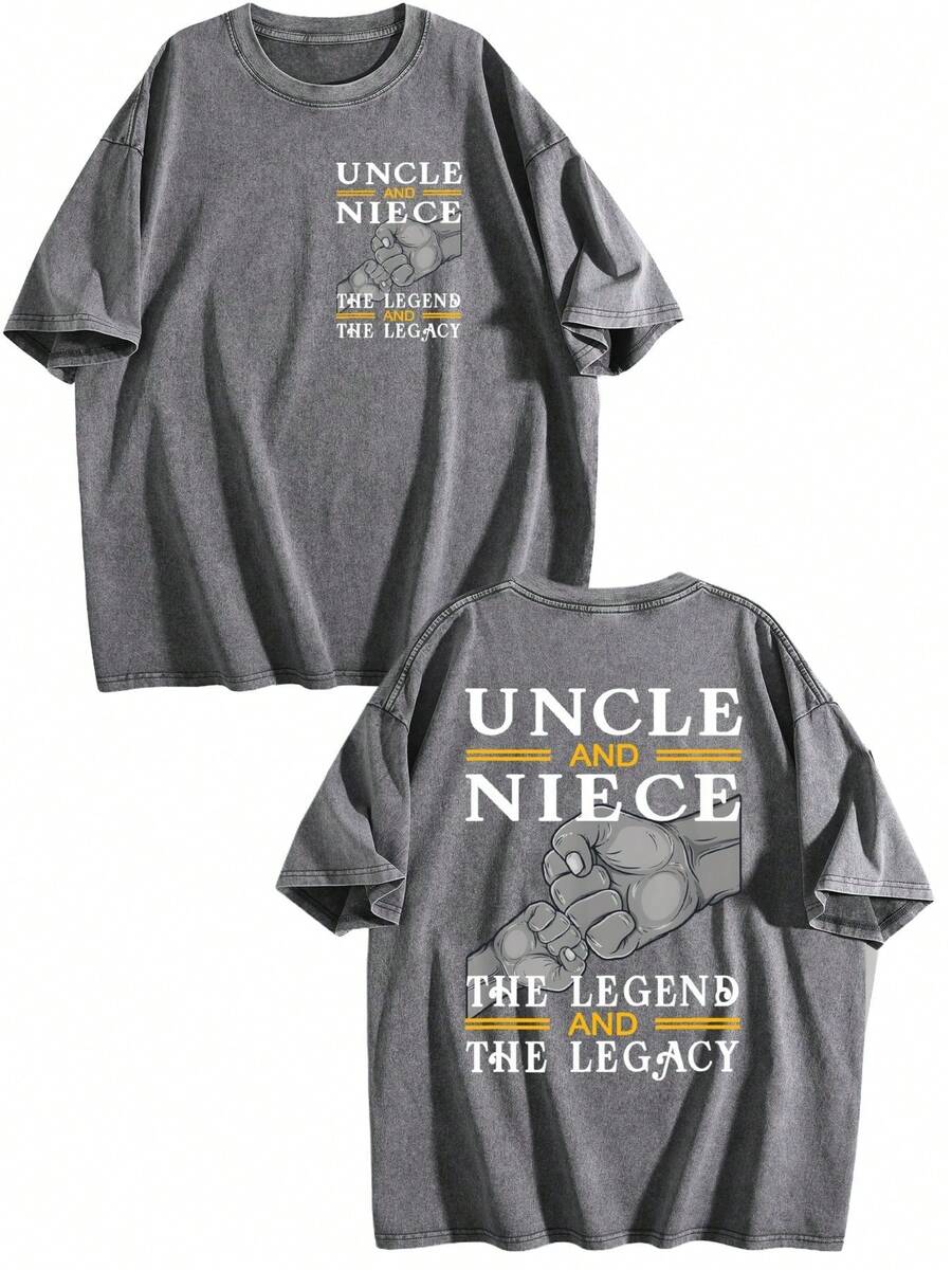 Uncle And Niece Matching The Legend The Legacy T-Shirt,Double-Sided Printed Unisex T-Shirt, Vintage Streetwear Heavyweight Cotton Tee, Anime Manga Casual Daily Top, Ideal Gift For Anime Enthusiasts - 深灰色 - 查看 1