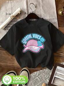 | Exquisite Design | Loose And Comfortable | Easy To Match | Short-Sleeved, Round-Neck Printed T-Shirt, Casual Spring And Summer Top, Women's Clothing. - Black - View 1