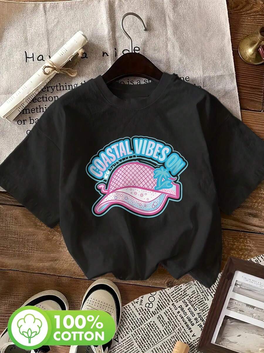 | Exquisite Design | Loose And Comfortable | Easy To Match | Short-Sleeved, Round-Neck Printed T-Shirt, Casual Spring And Summer Top, Women's Clothing. - Black - View 1