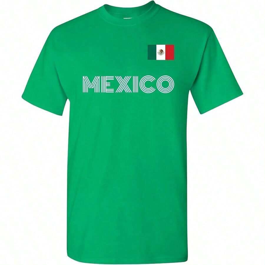 UGP Campus Rel México Football T-Shirt - Mexican International Football Team T-Shirt For All Seasons, 220g Pure Cotton, Single-Sided Printing, Round Neck, Short Sleeve, Unisex, Basic T-Shirt - 綠色 - 查看 1
