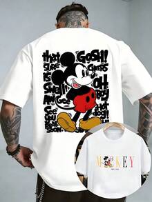 Officially Licensed Disney Vintage Mickey Mouse EST 1928 Retro Quote Text Graphic T‑Shirts For Men 100% Cotton Short Sleeve Crew Neck Classic Cartoon Oversized Streetwear Tee Old School Typography Summer Casual Daily Nostalgic Outfit - trắng - Xem 1