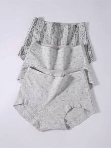 Bộ 5 chiếc quần lót nữ cạp trung bằng cotton hữu cơ, in họa tiết, thoáng khí. - Xám - Xem 2